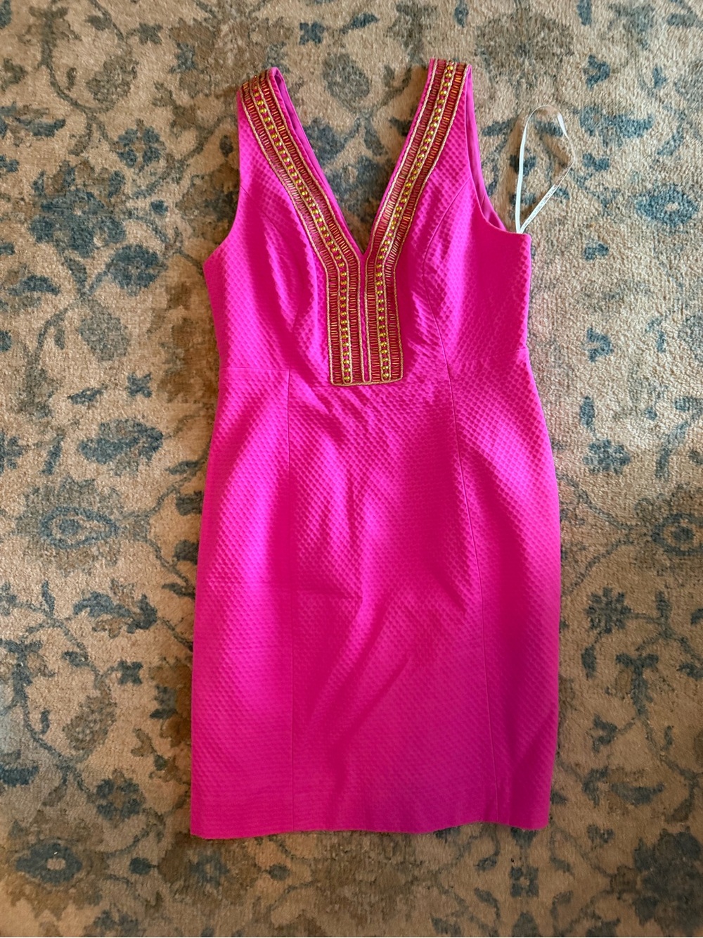 Lilly Pulitzer Hot Pink V-Neck Embellished Sheath Dress